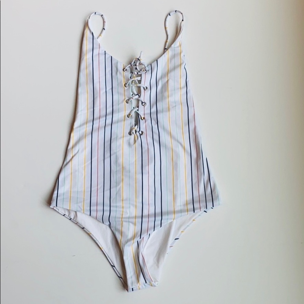 Reversible lace up front & back swimsuit